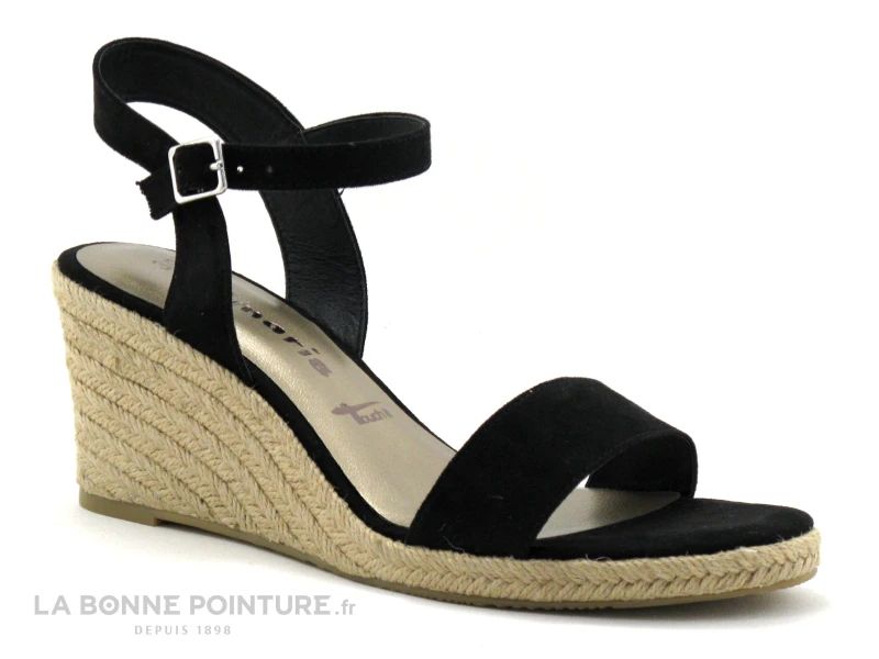 Tamaris 1-28300-28 Black - Sandale Espadrille Compensee Noire 1 Tamaris 1-28300-28 Black - Sandale Espadrille Compensee Noire