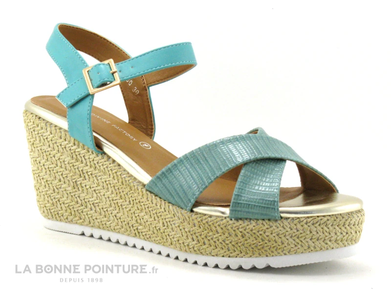 The Divine Factory QL4350 Vert D Eau - Sandale Talon Compense 1 The Divine Factory QL4350 Vert D Eau - Sandale Talon Compense