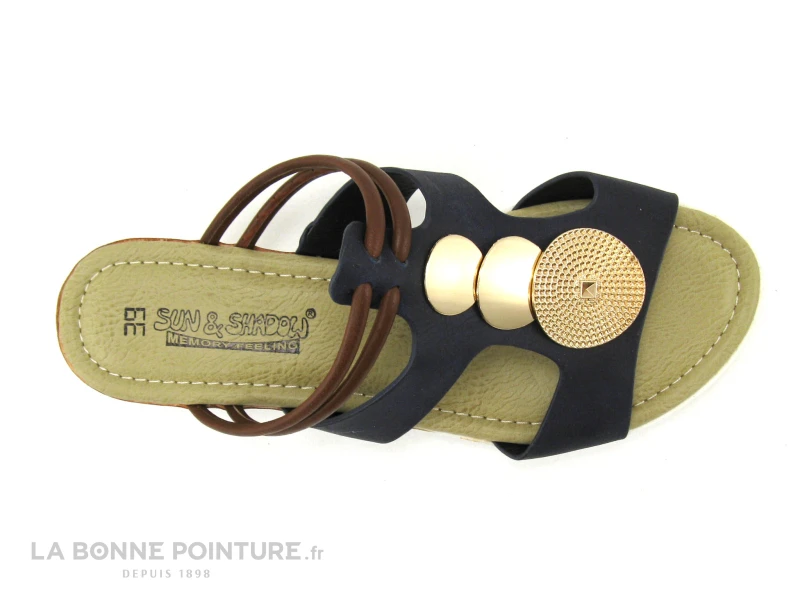 Sun Shadow 272029 Bleu Marine - Marron - Cercles Dores - Mule Femme 3 Sun Shadow 272029 Bleu Marine - Marron - Cercles Dores - Mule Femme – Image 3