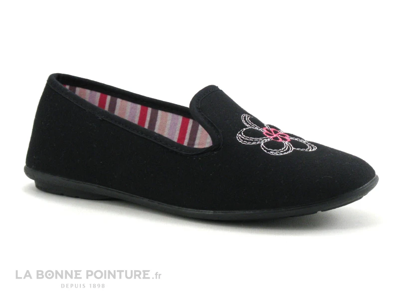 RYB 7009000 D318 Noir - Interieur Rayures Roses - Chausson Femme 1 RYB 7009000 D318 Noir - Interieur Rayures Roses - Chausson Femme