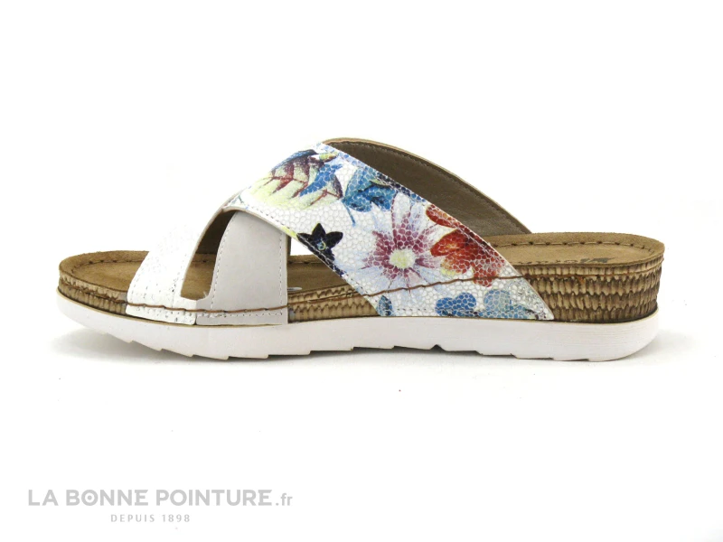 Morans MICAS 27355 Blanc Gris Fleurs - Brides Croisees - Mule 2 Morans MICAS 27355 Blanc Gris Fleurs - Brides Croisees - Mule – Image 2