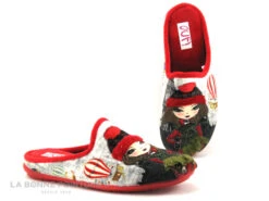 Ouf TALO Rouge Gris - Femme En Hiver - Pantoufle Mule Femme