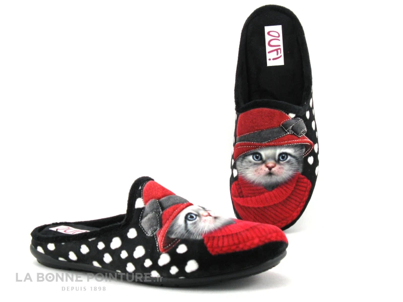 Ouf TINDIA - Noir - Rouge - Madame Chat Chapeau Rouge - Pantoufle Mule 1 Ouf TINDIA - Noir - Rouge - Madame Chat Chapeau Rouge - Pantoufle Mule