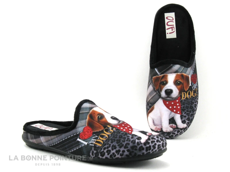 Ouf TIDOG Noir - Pantoufle Femme Avec Chien - I Love My Dog 1 Ouf TIDOG Noir - Pantoufle Femme Avec Chien - I Love My Dog