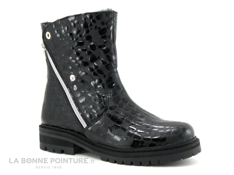 Hooper JUNO Croco Noir - Bottine Femme Interieur Fourrure 2 Hooper JUNO Croco Noir - Bottine Femme Interieur Fourrure – Image 2