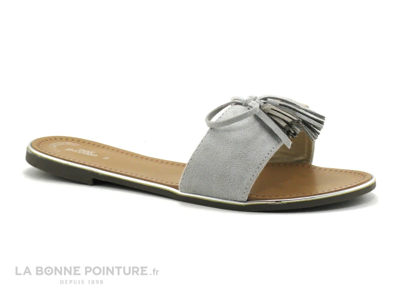 Noir Passion CH692 Gris - Mule Plate - Pompons 1 Noir Passion CH692 Gris - Mule Plate - Pompons
