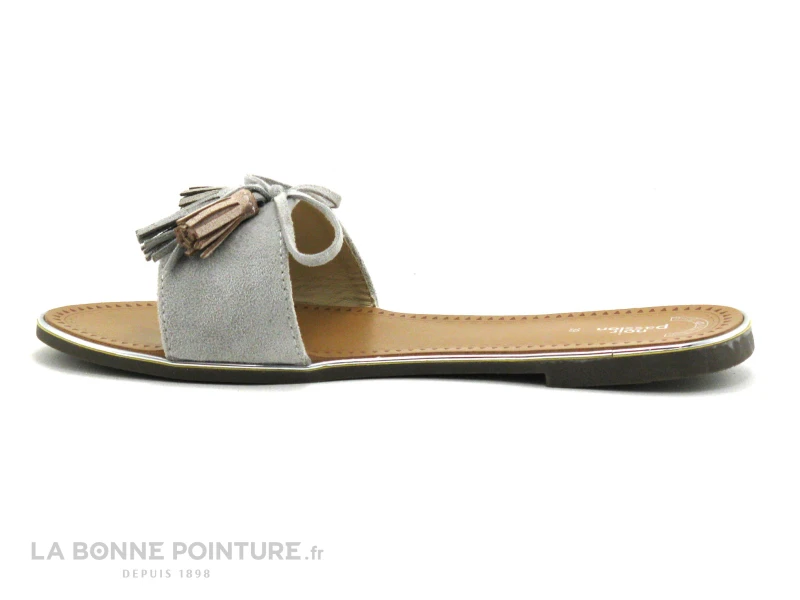 Noir Passion CH692 Gris - Mule Plate - Pompons 2 Noir Passion CH692 Gris - Mule Plate - Pompons – Image 2