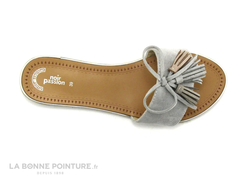 Noir Passion CH692 Gris - Mule Plate - Pompons 3 Noir Passion CH692 Gris - Mule Plate - Pompons – Image 3