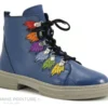 Karyoka TESS Ocean - Feuilles Multicolores - Boots Femme Cuir Bleu
