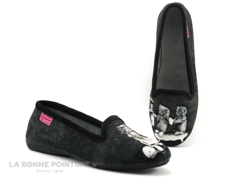 Maison Espadrille 6149-4 Noir - Chausson Ballerine Avec Chats 1 Maison Espadrille 6149-4 Noir - Chausson Ballerine Avec Chats