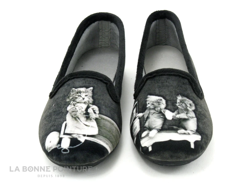 Maison Espadrille 6149-4 Noir - Chausson Ballerine Avec Chats 2 Maison Espadrille 6149-4 Noir - Chausson Ballerine Avec Chats – Image 2
