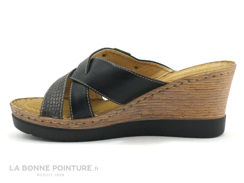 Lisa Bendi LB2496 Noir - Gris Serpent - Mule Compensée 2 Lisa Bendi LB2496 Noir - Gris Serpent - Mule Compensée – Image 2