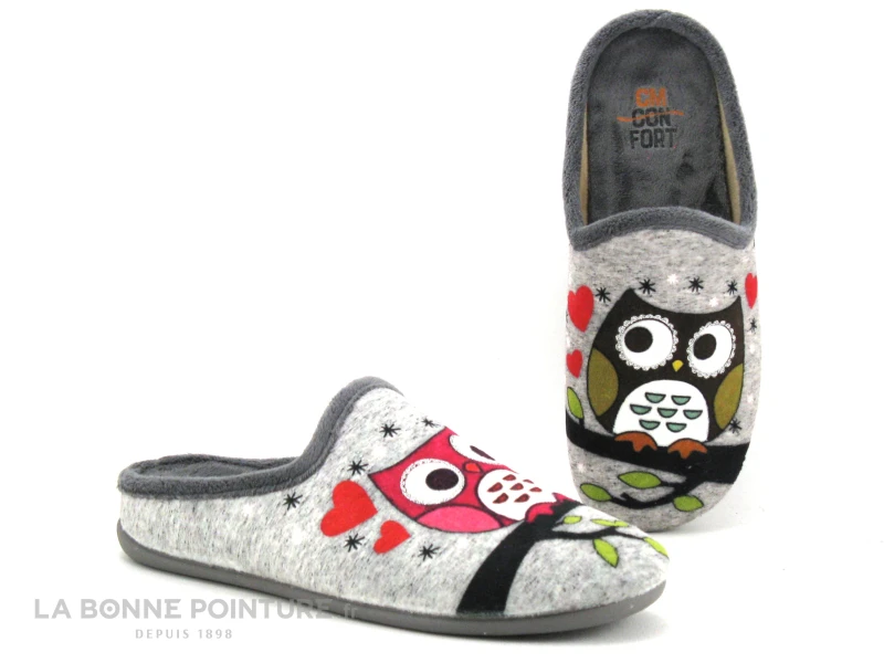 CM Confort 66700437 Gris - Hibou Rose - Hibou Marron - Pantoufle Mule 1 CM Confort 66700437 Gris - Hibou Rose - Hibou Marron - Pantoufle Mule