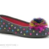 Zels 2378 Gris - Pois Et Pompon Multicolores - Pantoufle Ballerine