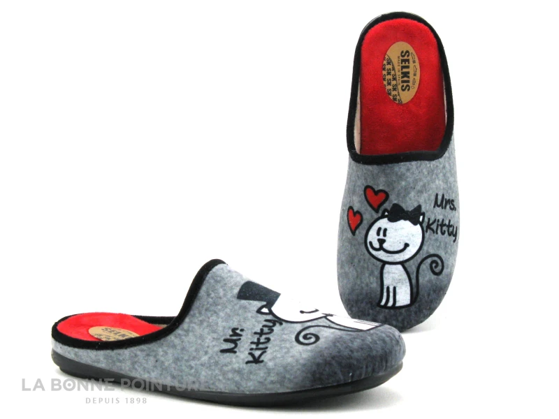 Selkis 22309 Gris - Mrs Kitty Et Mr Kitty - Pantoufle Chat Femme 1 Selkis 22309 Gris - Mrs Kitty Et Mr Kitty - Pantoufle Chat Femme