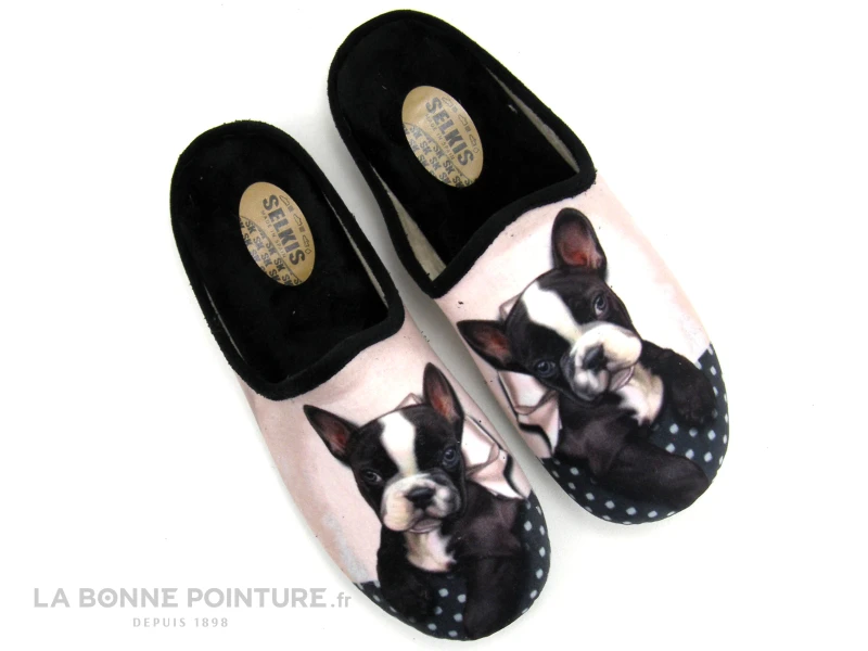 Selkis 22314 Noir Rose - Bouledogue - Pantoufle Femme Avec Chien 2 Selkis 22314 Noir Rose - Bouledogue - Pantoufle Femme Avec Chien – Image 2