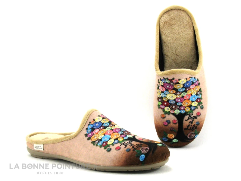 Maison Espadrille 9008-04 Beige - Pantoufle Mule - Arbre Multicolore 1 Maison Espadrille 9008-04 Beige - Pantoufle Mule - Arbre Multicolore