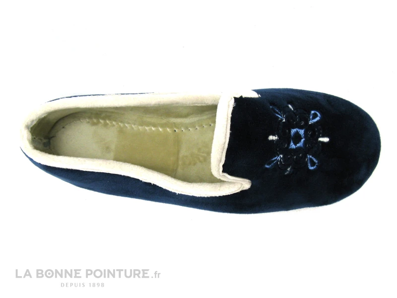 RYB 102 ALBA Bleu Marine - Bord Ecru - Chausson Femme 2 RYB 102 ALBA Bleu Marine - Bord Ecru - Chausson Femme – Image 2