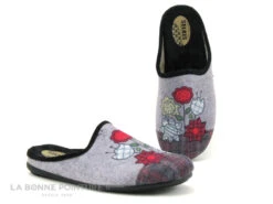 Selkis 22340 - Gris - Fleurs Multicolores - Pantoufle Mule Femme