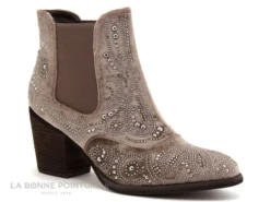 Alma En Pena I18287 - Velours Taupe - Perles - Boots Western Talon