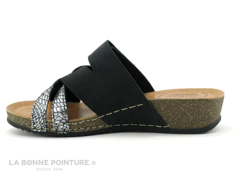 Fly Flot FLANCA Noir - Ecailles Argent - Mule Anatomique Femme 2 Fly Flot FLANCA Noir - Ecailles Argent - Mule Anatomique Femme – Image 2