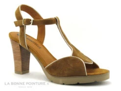 MamZelle TINUS - Velours Cognac Creme - Sandale Talon Haut