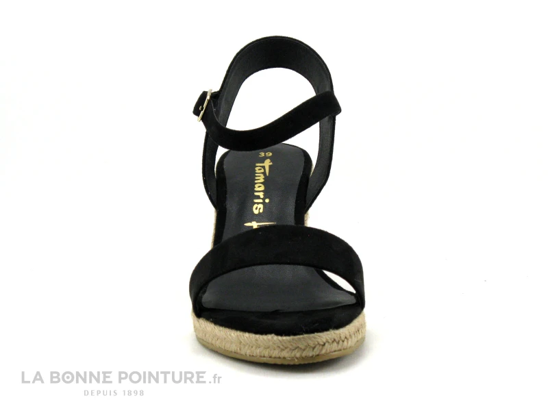 Tamaris 1-28300-20 Black - Nu-pieds Talon Compense En Toile Noire 2 Tamaris 1-28300-20 Black - Nu-pieds Talon Compense En Toile Noire – Image 2