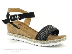 Morans TREMEUR Noir - Perles Brillantes - Sandale Talon Compense