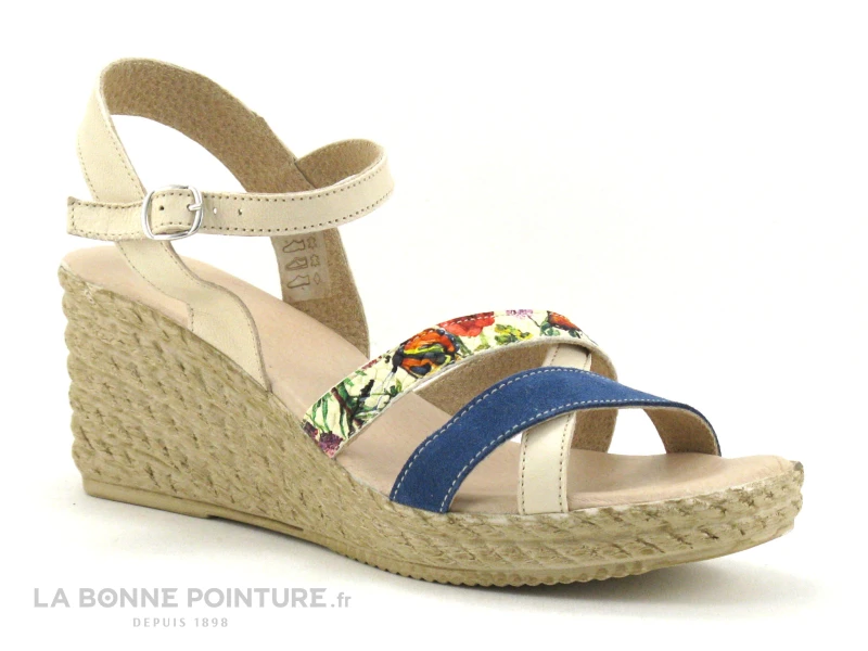 Morans DYVA Beige-Jeans-Imprime - Sandale Talon Compense 1 Morans DYVA Beige-Jeans-Imprime - Sandale Talon Compense