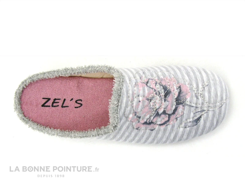 Zels 4594 Gris - Rayures Et Fleur Brodee - Pantoufle Mule Femme 3 Zels 4594 Gris - Rayures Et Fleur Brodee - Pantoufle Mule Femme – Image 3