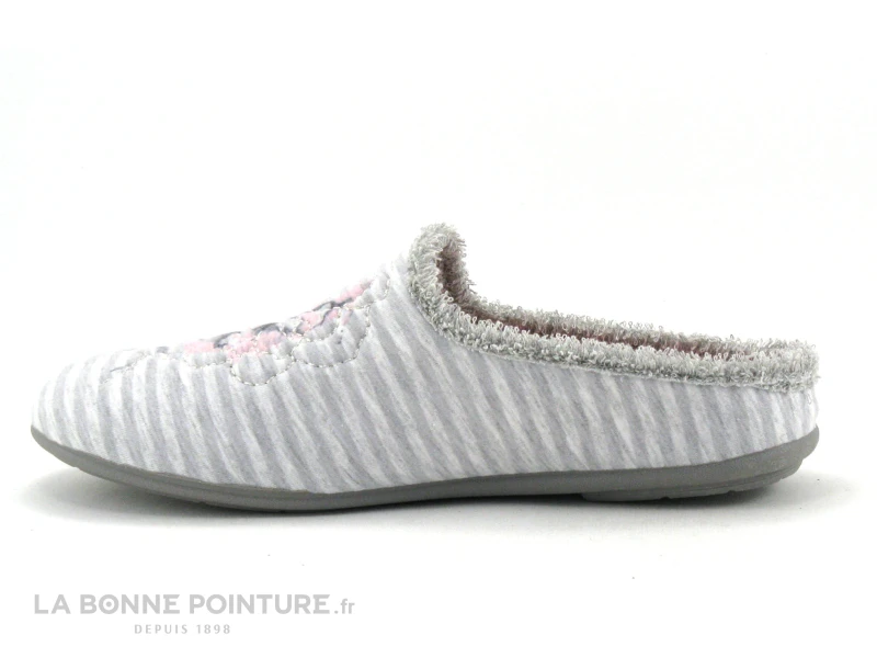 Zels 4594 Gris - Rayures Et Fleur Brodee - Pantoufle Mule Femme 2 Zels 4594 Gris - Rayures Et Fleur Brodee - Pantoufle Mule Femme – Image 2