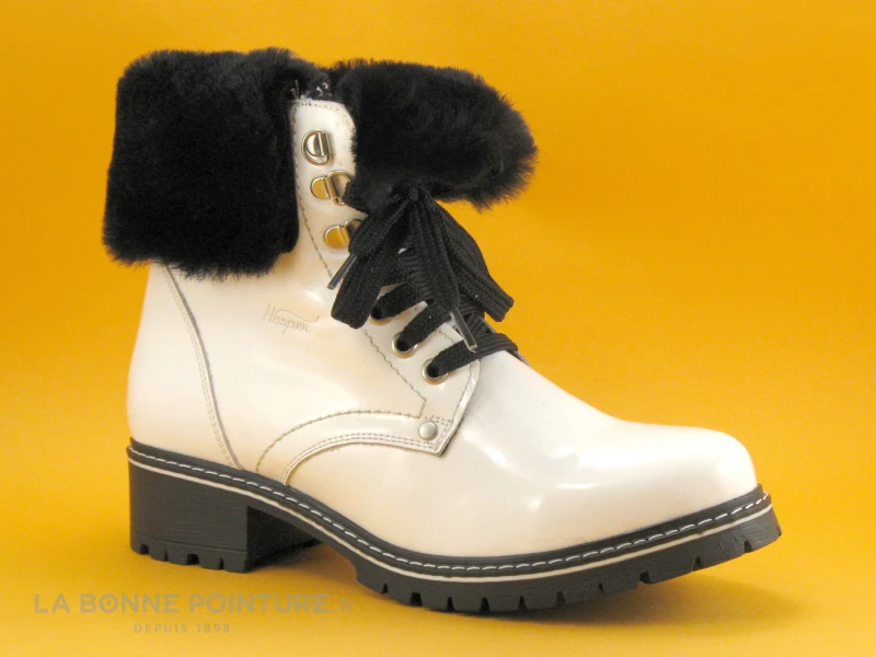 Hooper MULLAN Verni Blanc - Fourrure Noire - Bottine Femme 5 Hooper MULLAN Verni Blanc - Fourrure Noire - Bottine Femme – Image 5