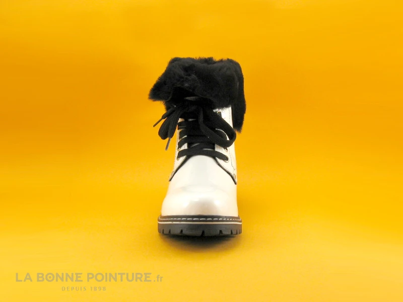 Hooper MULLAN Verni Blanc - Fourrure Noire - Bottine Femme 2 Hooper MULLAN Verni Blanc - Fourrure Noire - Bottine Femme – Image 2