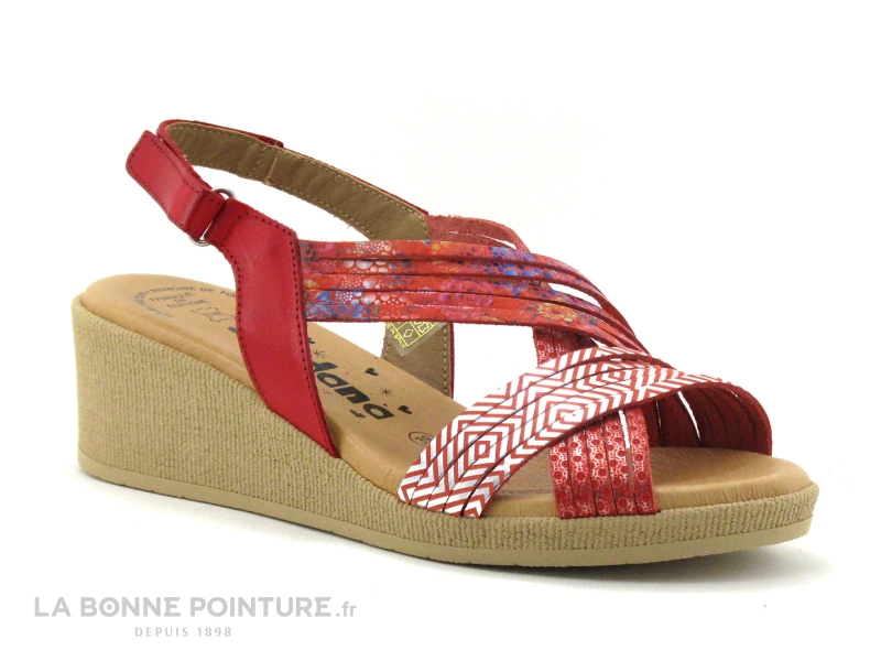 Jordana 3341 - Sandale Compensee Femme Cuir Rouge Et Argent 1 Jordana 3341 - Sandale Compensee Femme Cuir Rouge Et Argent