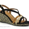 The Divine Factory QL4635 Noir Beige Camel - Sandale Talon Compense