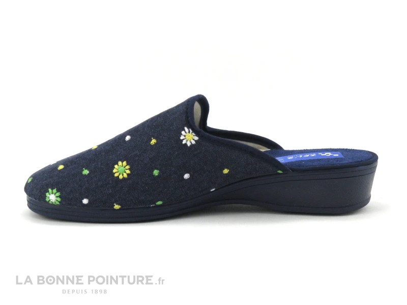 Zels 9599 Marino - Pantoufle Femme Bleu Jeans - Pois Et Fleurs 2 Zels 9599 Marino - Pantoufle Femme Bleu Jeans - Pois Et Fleurs – Image 2