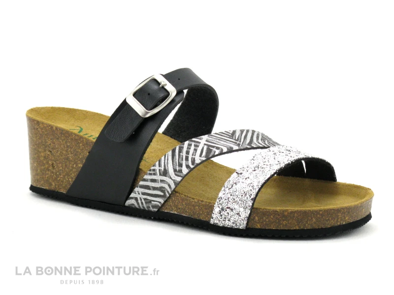 Autenti 6810229 Noir Paillettes Argent - Mule Talon Compense 1 Autenti 6810229 Noir Paillettes Argent - Mule Talon Compense